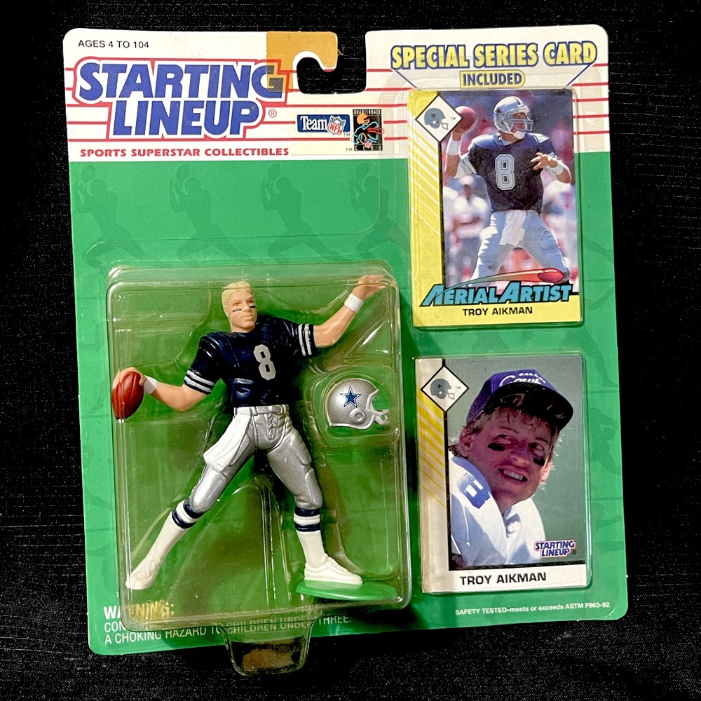 1993 Starting Lineup TROY AIKMAN Dallas Cowboys Figure + Exclusive Cards
